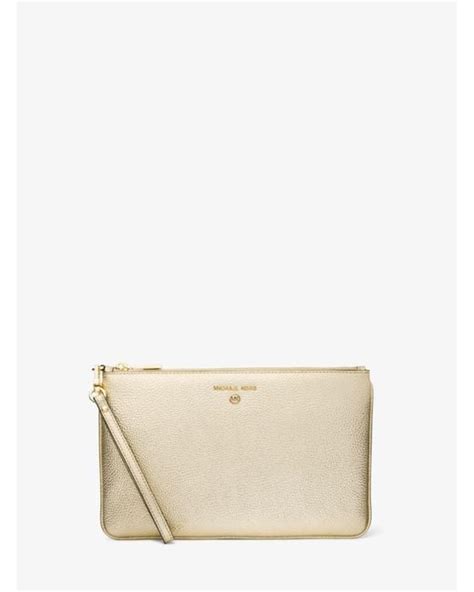 michael michael kors large metallic pebbled leather wristlet|michael kors studded wristlet.